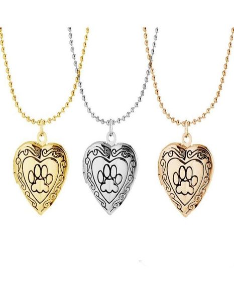 

po frame memory locket pendant necklace silvergold color romantic love heart cute paw prints jewelry women gift8965435, Silver