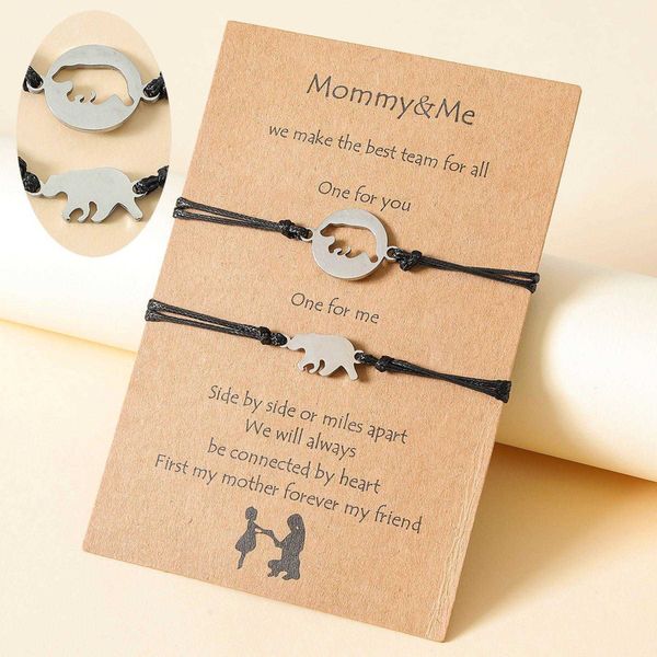 

mothers day parent child bracelets hand jewelry creative stainless steel hollow bear wax line woven bracelet, Golden;silver
