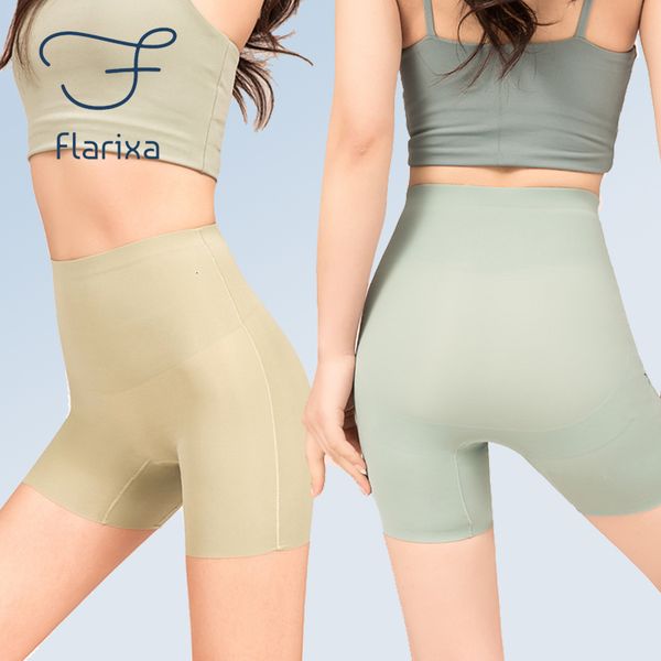 

women's leggings flarixa 2 in 1 safety short under skirt seamless women's shorts high waist flat belly panties ice silk breathable, Black