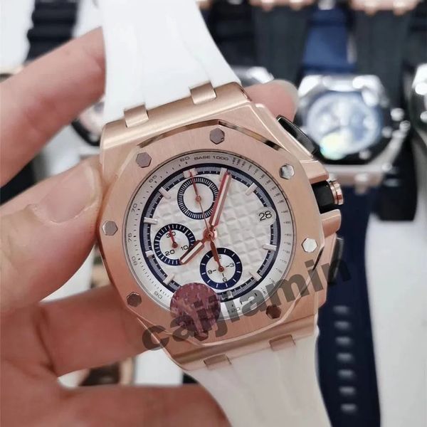 

aaa luxury high-quality men's quartz multifunctional calendar watch men's watch 44mm sports steel tape movement underwire luxury w, Slivery;golden