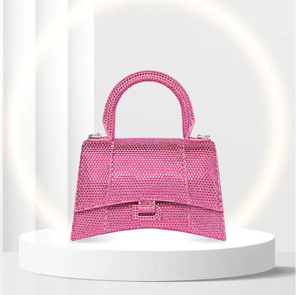 

designer hourglass inlaid rhinestone diamond clutch bags women's glisten totes crossbody with shoulder strap luxury genuine leather men