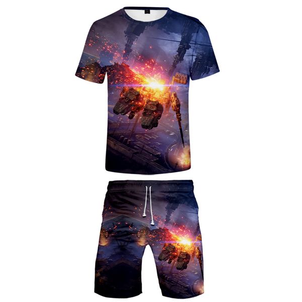 

men's tracksuits armored core vi fires of rubicon printed novely casual sets graphic short sleeve tees streetwear pop hip hop tshirt 2, Gray