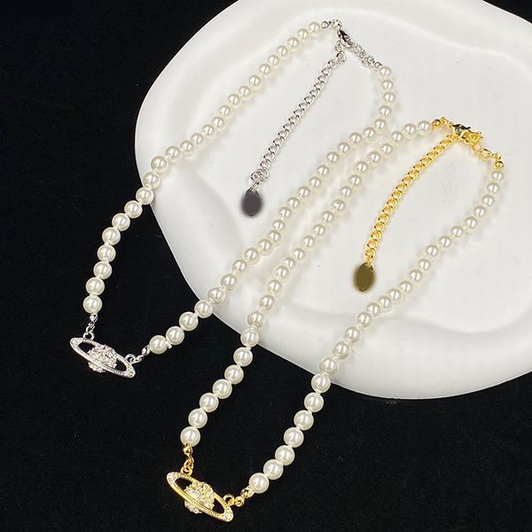 2023 luxury designer pearl necklace for woman classic moissanite pendant gold necklaces wedding party jewerlry accessories d2305111s, Silver