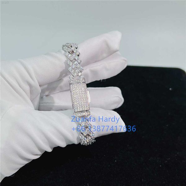 

pass diamond tester 8mm iced out hip hop vvs1 moissanite diamond miami 925 sterling silver cuban link bracelet