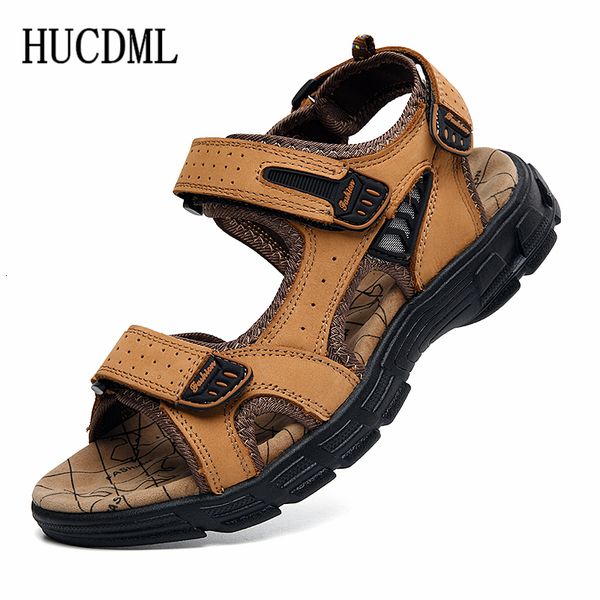 

sandals genuine leather mens summer outdoor nonslip beach shoes walking treking casual hiking men slippers 230510, Black