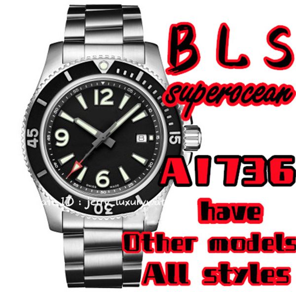 

bls bre superocean a1736 luxury men's watch chronograph 44mm with cal.17 self-winding mechanical movement diameter 300 meters waterproo, Slivery;brown