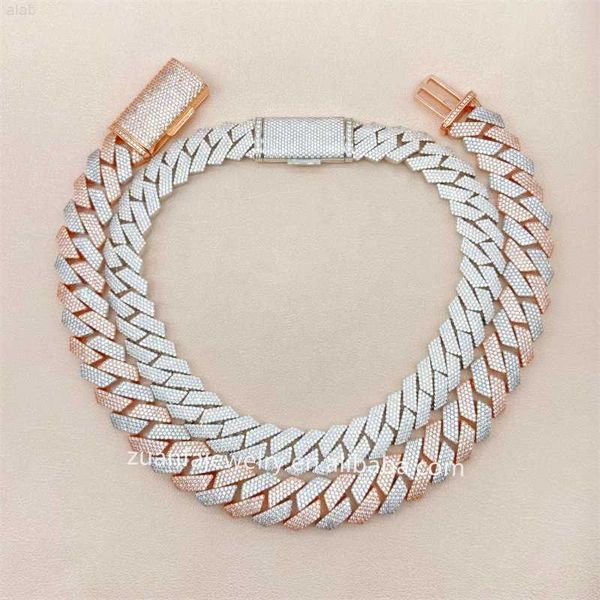 

20mm 22inch white gold and yellow gold two tone color big iced out moissanite miami hip hop jewelry cuban link chain, Silver