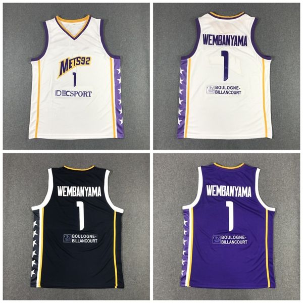 

basketball boulogne metropolitans 92 1 victor wembanyama jersey mets92 team frence color purple white for sport shirts jerseys summer, Black;red
