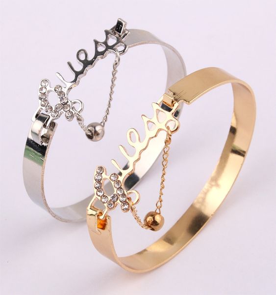 

charm bracelets womens metal bracelet letter alloy band crystal pendant selling jewelry fashion 230511, Golden;silver
