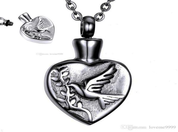

openable stainless steel memorial cremation peace dove heart ashes urn pendant necklace keepsake men women jewelry ur4741300, Silver