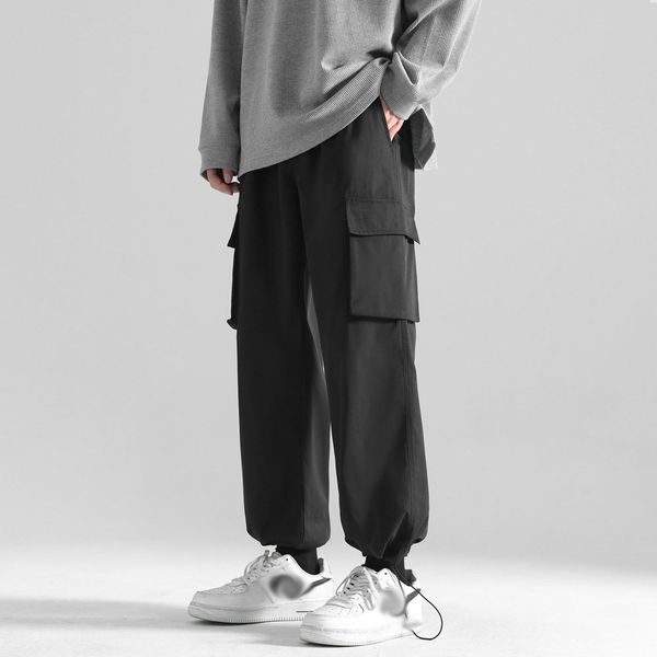 

godlikeu mens black solid casual loose cargo pants male straight trousers
