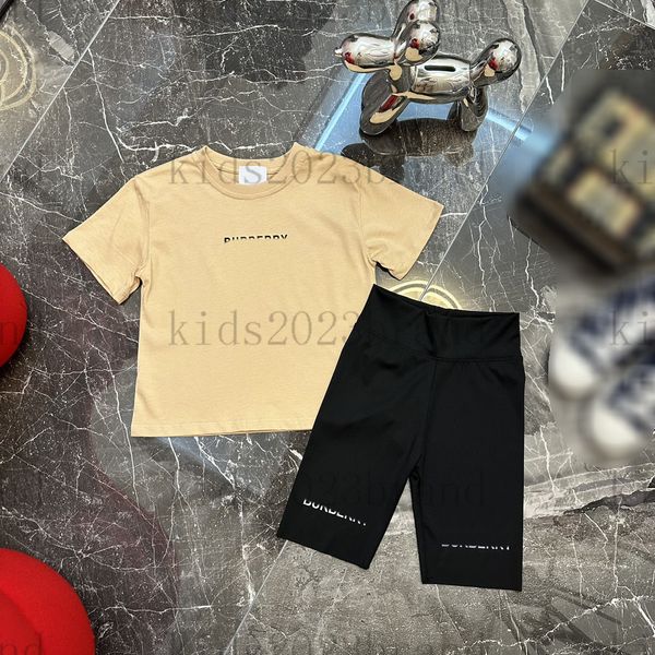 

yellow designer kids leggings set brand girls t shirts with black leggings 2023 high end girls leggings fashion children summer tracksuits s, White