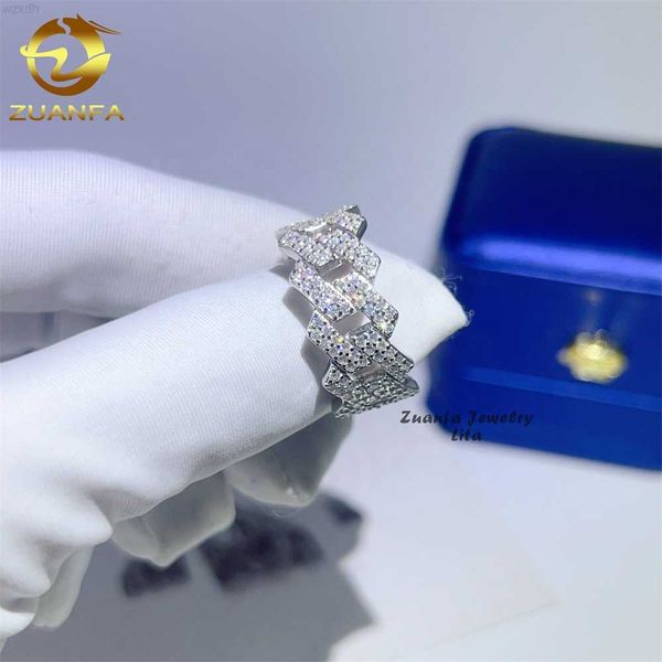 

wholesale factory price 925 silver iced out 2 row diamond cuban rings hip hop moissanite ring