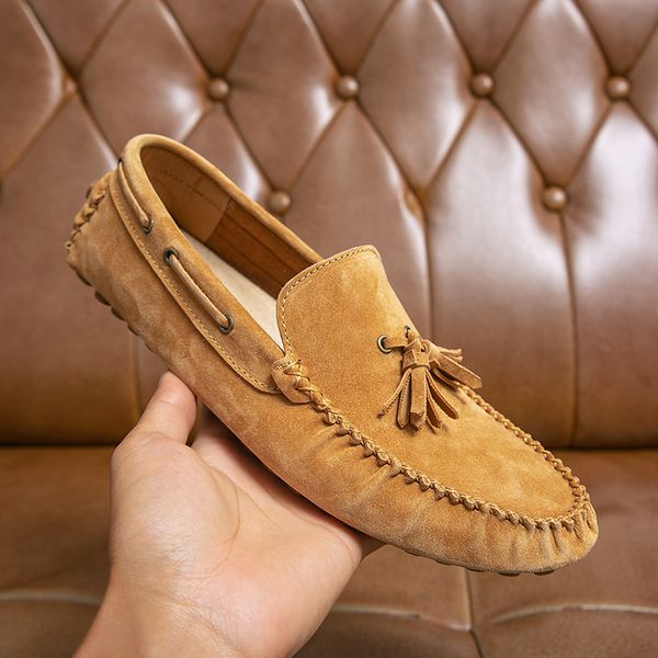 

dress shoes men loafers soft moccasins spring autumn genuine leather shoes men warm flats driving shoes 230509, Black