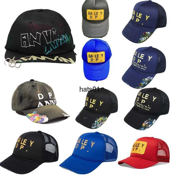 

2023 latest patch embroidery men's ball caps casual galleryes lettering curved dept brim baseball cap fashion letters hat printing, Blue;gray