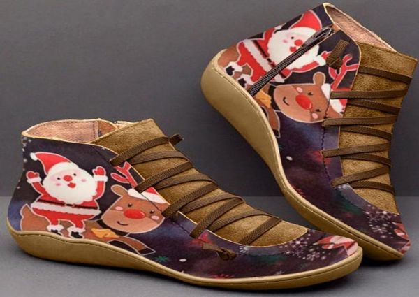 

christmas ankle boots womens large size casual printing leather boots3484339, Black