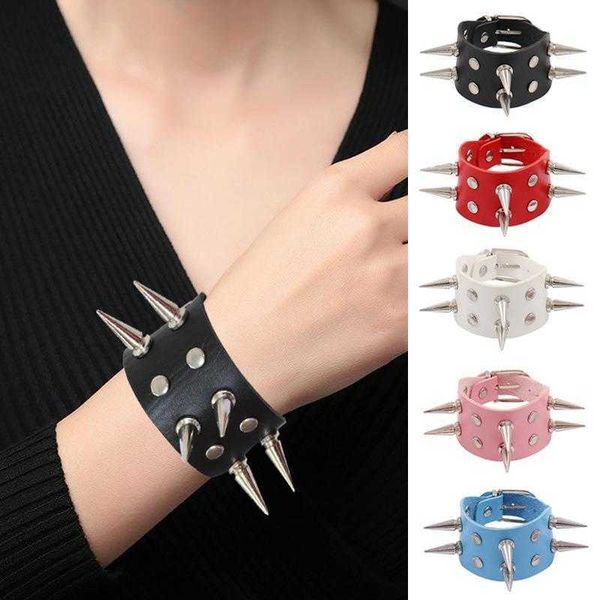 

ornament two row bracelet pointed nail exaggerated punk wide leather personality bar hip hop, Golden;silver