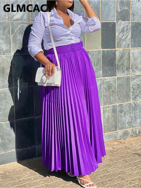

skirts women high waist a-line pleated solid maxi skirts 230511, Black