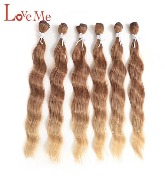 

hair pieces love me natural wave bundles wavy synthetic extensions ombre blonde weave 6pcspack  inch 2211031044114, Black;brown