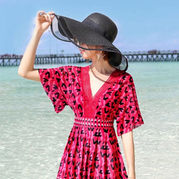 

wide brim hats bucket hats maxsiti u beach hat summer women big eaves sun protection gauze straw patchwork sun hat female fashion holiday wh, Blue;gray