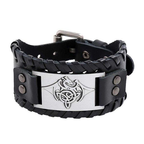 

vintage weave cattle leather bracelet punk mens accessories, Golden;silver