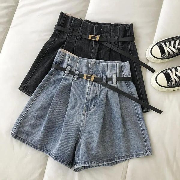 

women's short's denim shorts highwaisted pleated wideleg fashion jeans shorts female solid color loose casual vintage streetwear 2, White;black