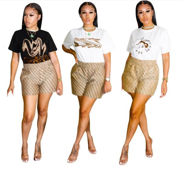 

women's tracksuits 2023 summer new letter printing short sleeve shorts women's set luxury brand women's two piece set, Gray