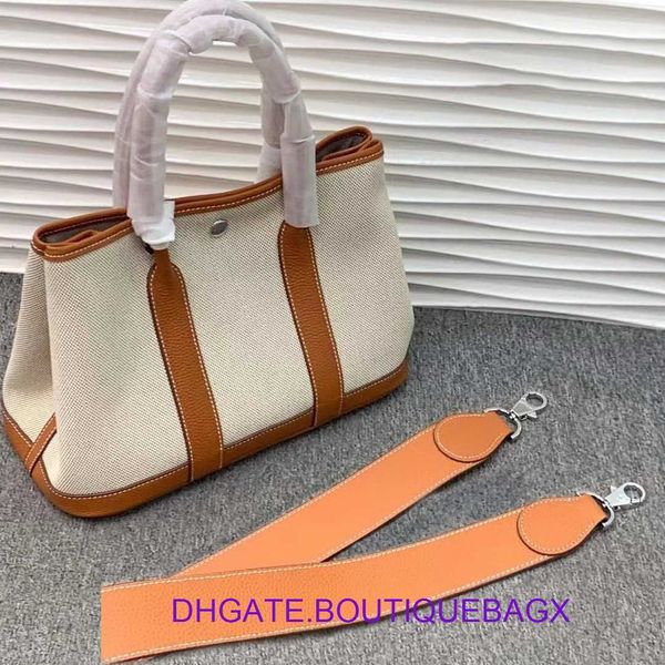 

original edition designer hremm party garden bags online store h2023 new layer cowhide with linen canvas garden bag wide leather shoulder ha