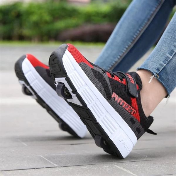 

safety shoes children roller skates sneakers men with single wheel and double rollers skate tennis walking shoe 230510, Black;brown