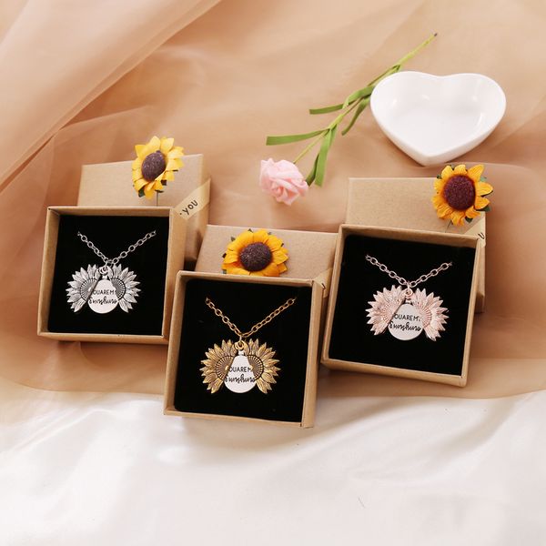 

Antique Design Sunflower Pendant Necklace Sunshine Keep Going Jewelry for Lovers Gift