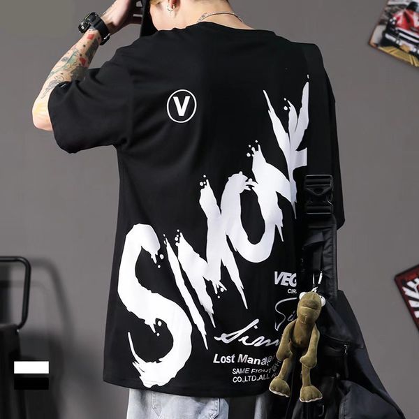 

mens tshirts harajuku fashion graphic tshirt kpop letter print casual summer short sleeved hiphop oneck black shirts streetwear 230511, White;black