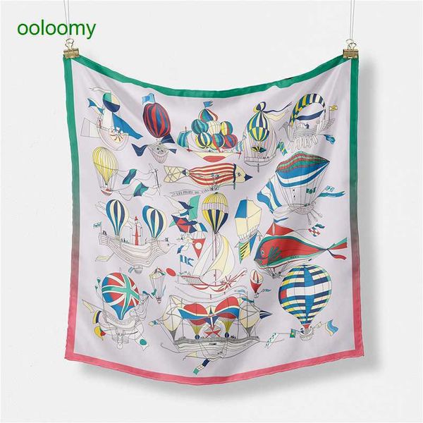 

hemres designer scarves printed luxury better air balloon small spring and autumn twill silk imitation hair band binding bag professional de, Blue;gray