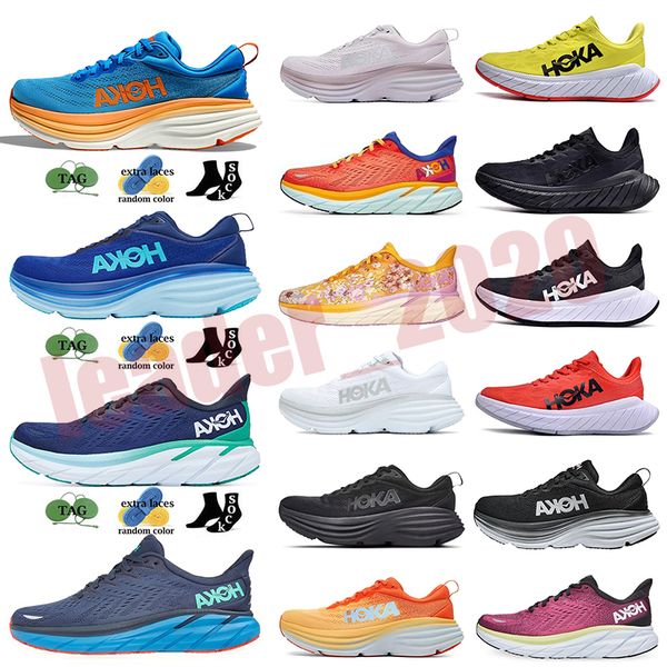 

hoka bondi 8 designer running shoes men hakas women amber yellow triple black coastal sky vibrant orange pink orange shark skin harbor mist
