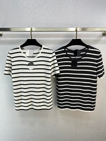 

429 2023 runway summer brand same style sweater short sleeve pullover crew neck white black fashion clothes womens weilanv993