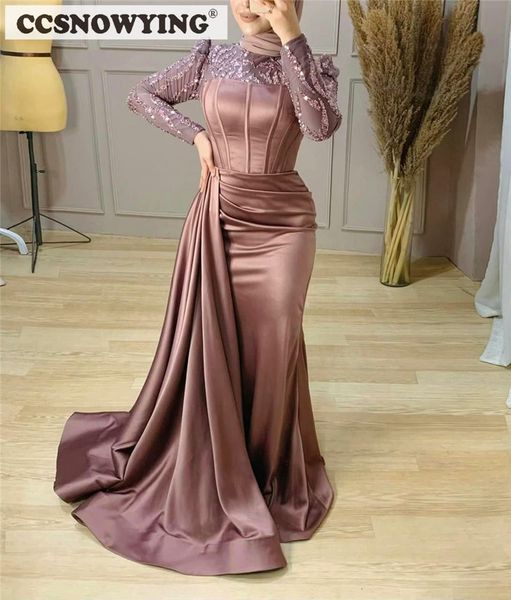 

party dresses dusty rose mermaid hijab muslim evening long sleeve islamic formal gowns satin sequin arabic kafan robes de 230510, White;black