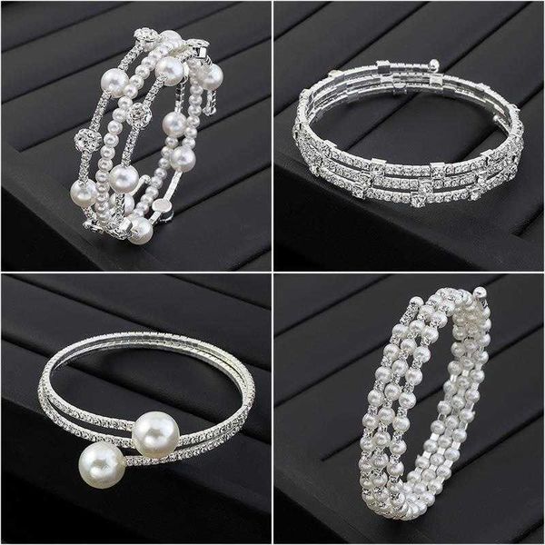 

bracelet dignified rhinestone pearl multi layer winding row, Golden;silver