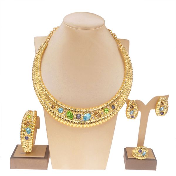 

yulaili gemstone necklace earrings bracelet ring jewelry set women bijoux ladies charms clavicle chain pendant jewellery sets, Black