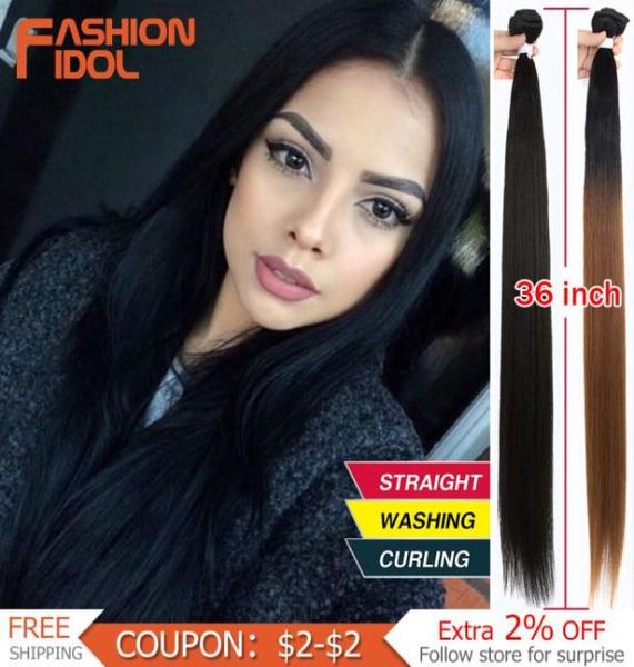 

hair pieces fashion idol 36 inch yaki straight bundles 120g ombre 613 brown synthetic weave ponytail extensions 2211032326149, Black;brown