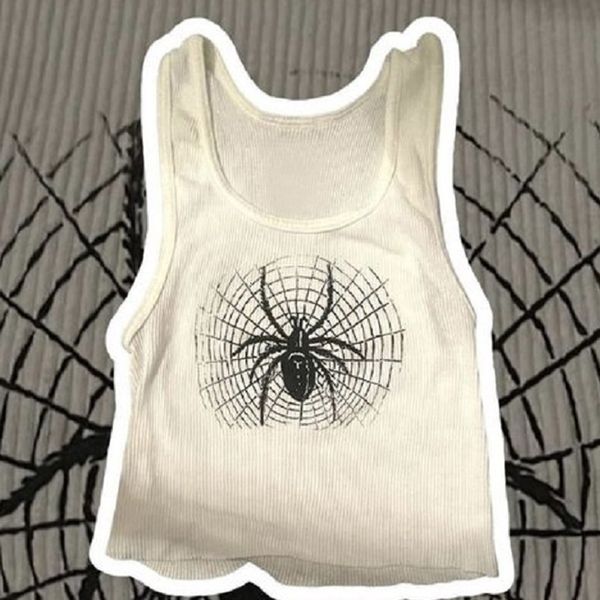 

womens tanks camis grunge gothic spider tee y2k clothes punk slim girl baby streetwear white casual camisole white crop 230510