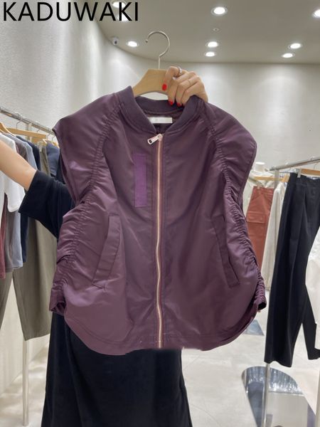 

women's vests spring pleated design zipper vest women loose casual vintage sleeveless waistcoat simple streetwear fashion tank 230511, Black;white