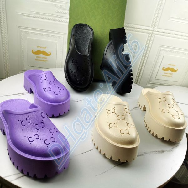 

7a luxury designers sandals woman man classic flower brocade slide hole toddler shoe flat shoes leather rubber platform slippers beach upper, Black