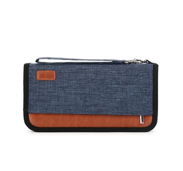 

100pcs card holders women men oxford long patchwork multifunctional rfid travel passport cover storage bag, Brown;gray