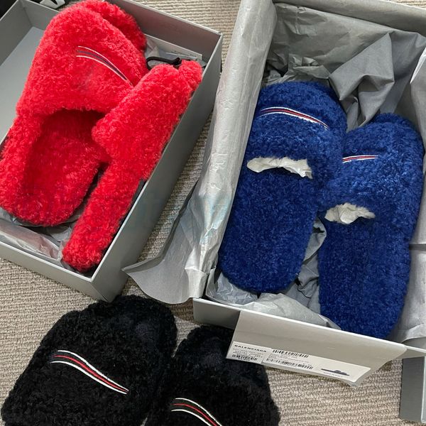 

fur slide luxury sandal designer women furry slippers comfort flat shearling political campaign embroideries fast shipping classic lady shoe, Black