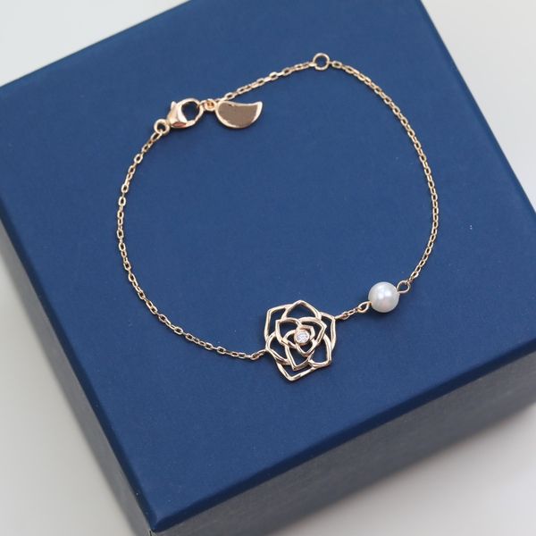 

new pearl bracelet s925 silver xiaoxiangshan camellia 18k gold feel exquisite fashion versatile bracelet adjustable, Black