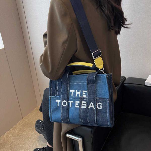 

50% off 2023 handbag women new fashion letter handheld crossbody denim blue splice tote bag