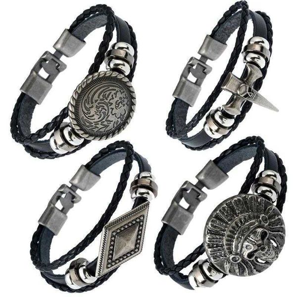 

export ornament charm mens a pair of buckles braided leather bracelet skull genuine, Golden;silver