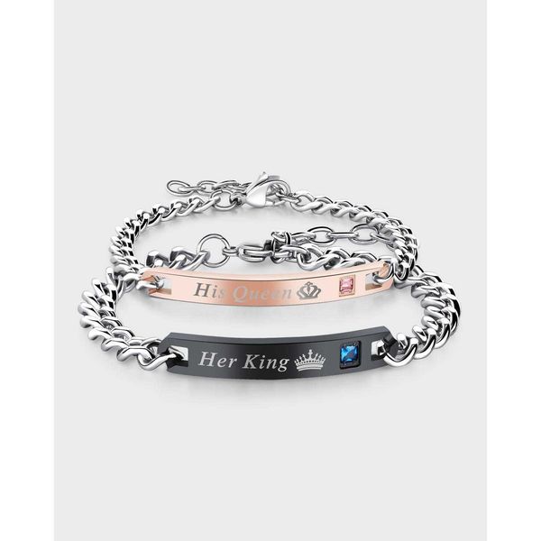 

personality lettering stainless steel couple bracelet fashion rose gold plated titanium, Golden;silver