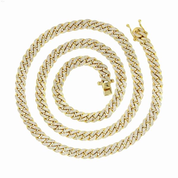

men hip hop 7mm cuban chain necklace gold iced out link natural diamond, Silver