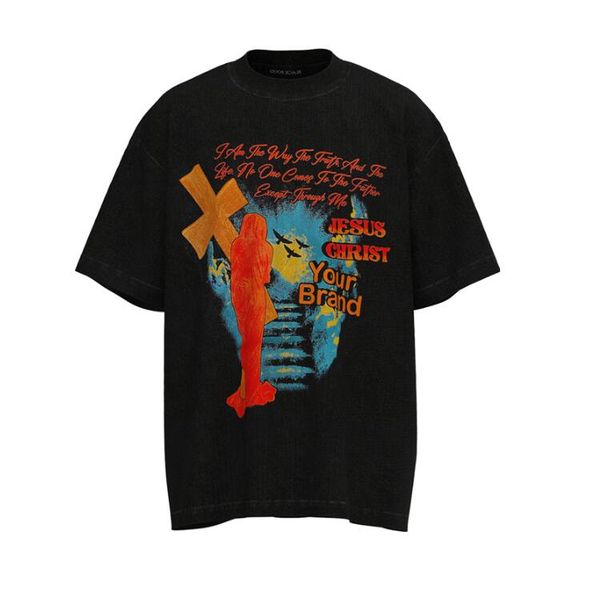 

washed printed t-shirt men women 1 quality vintage t shirt tee, Black;brown