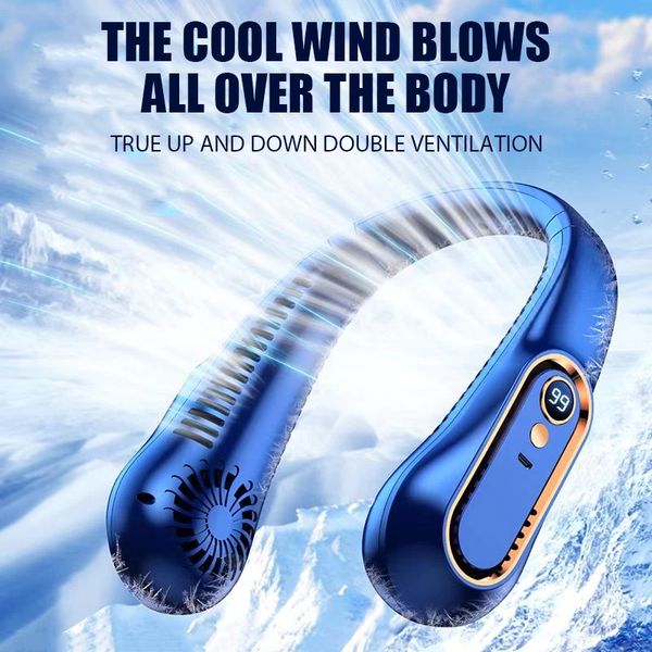 

portable mini hanging neck fan bladeless neckband fan digital display power air cooler usb rechargeable electric fans
